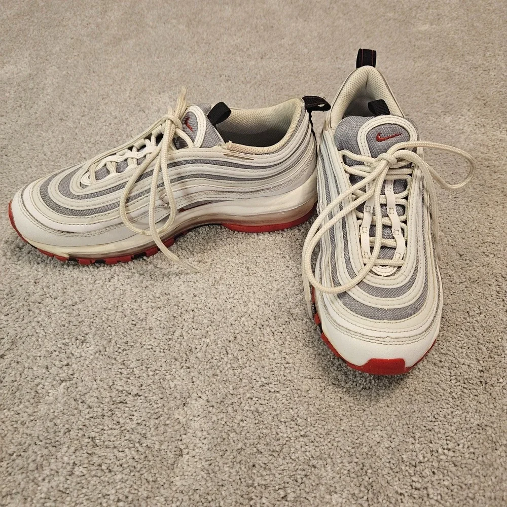 Nike Air Max 97 White Red Silver‎ 921522-111 Size 5.5Y Shoes